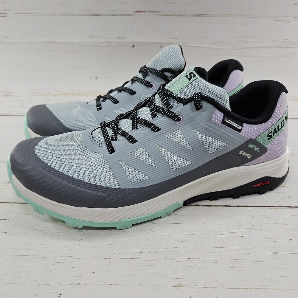 Salomon Outrise Womens 9.5 Gray Green Hiking Shoes Sneakers Athletic Lace Up